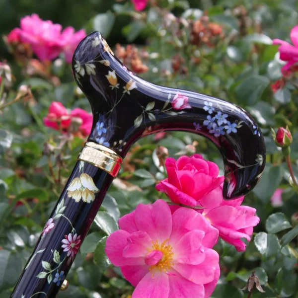 classic canes opvouwbare wandelstok zwart bloemen tea party