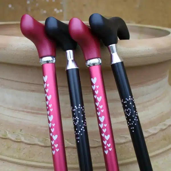 classic canes verstelbare wandelstok roze hartjes