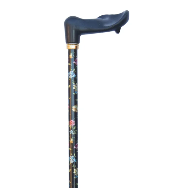 ergonomische wandelstok zwart met bloemen rechts