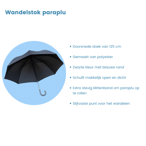 classic canes paraplu zwart met blauwe rand specificaties
